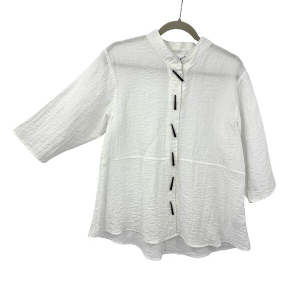 Habitat Clothes Button Tunic Top small White Crinkle Knit Artsy Boxy Lagenlook - Picture 4 of 10